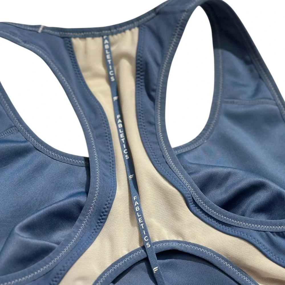 Fabletics Belle Racerback High-Impact Sports Bra Elemental Blue & White Athletic